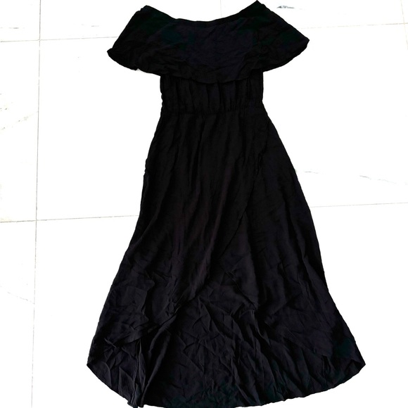 RIO de JAS Black Off The Shoulder Linen Blend Split Front Midi Dress Size Medium - Picture 2 of 12